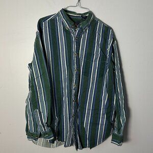 EUC Vintage Route 66 Mens Long Sleeve Button Up Shirt Blue Green White Stripes L